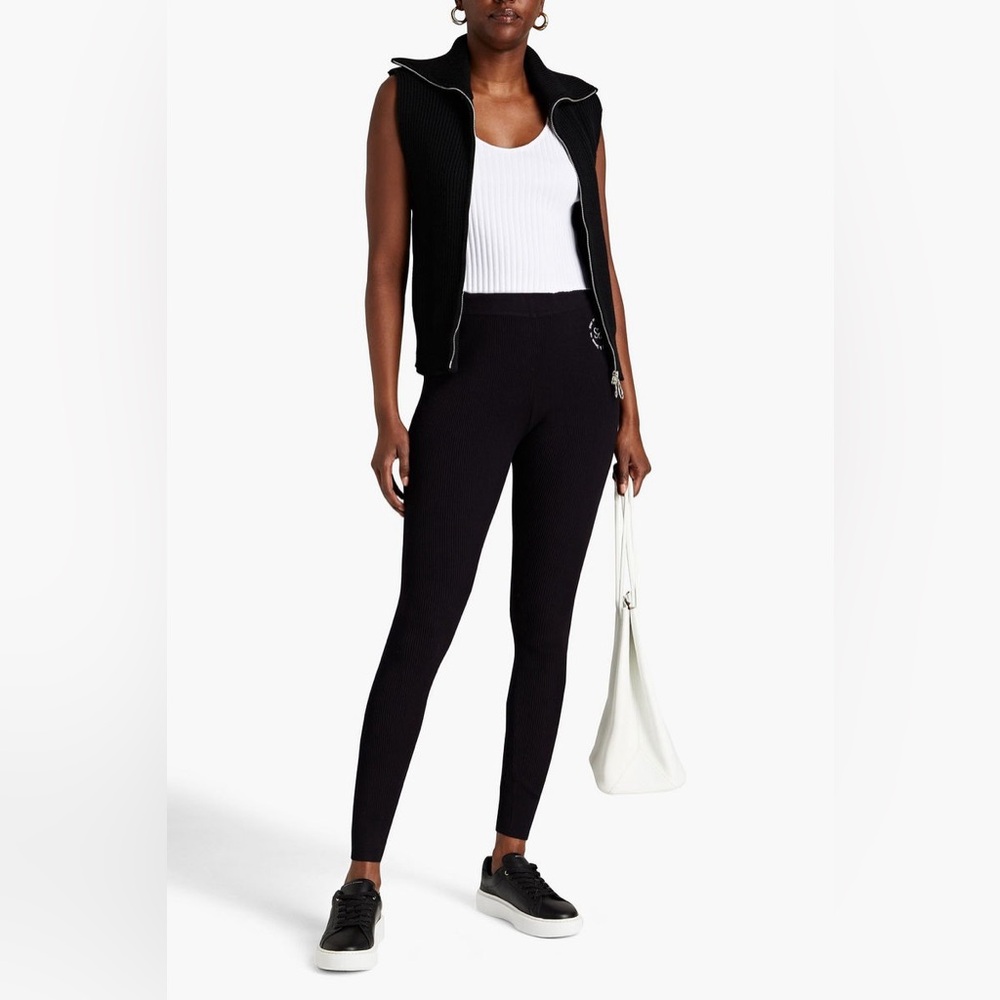 SANDRO‎  Mexique Logo-Embroidered Ribbed Leggings NWT Size 40 (L)